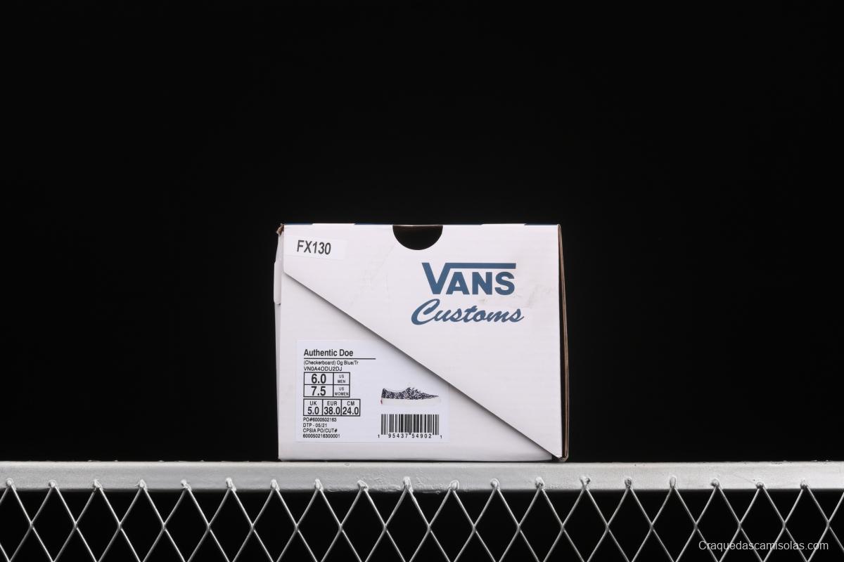 DOE x Vans Authentic chessboard blue and white low-top casual board shoes VN0A4ODU2DJ