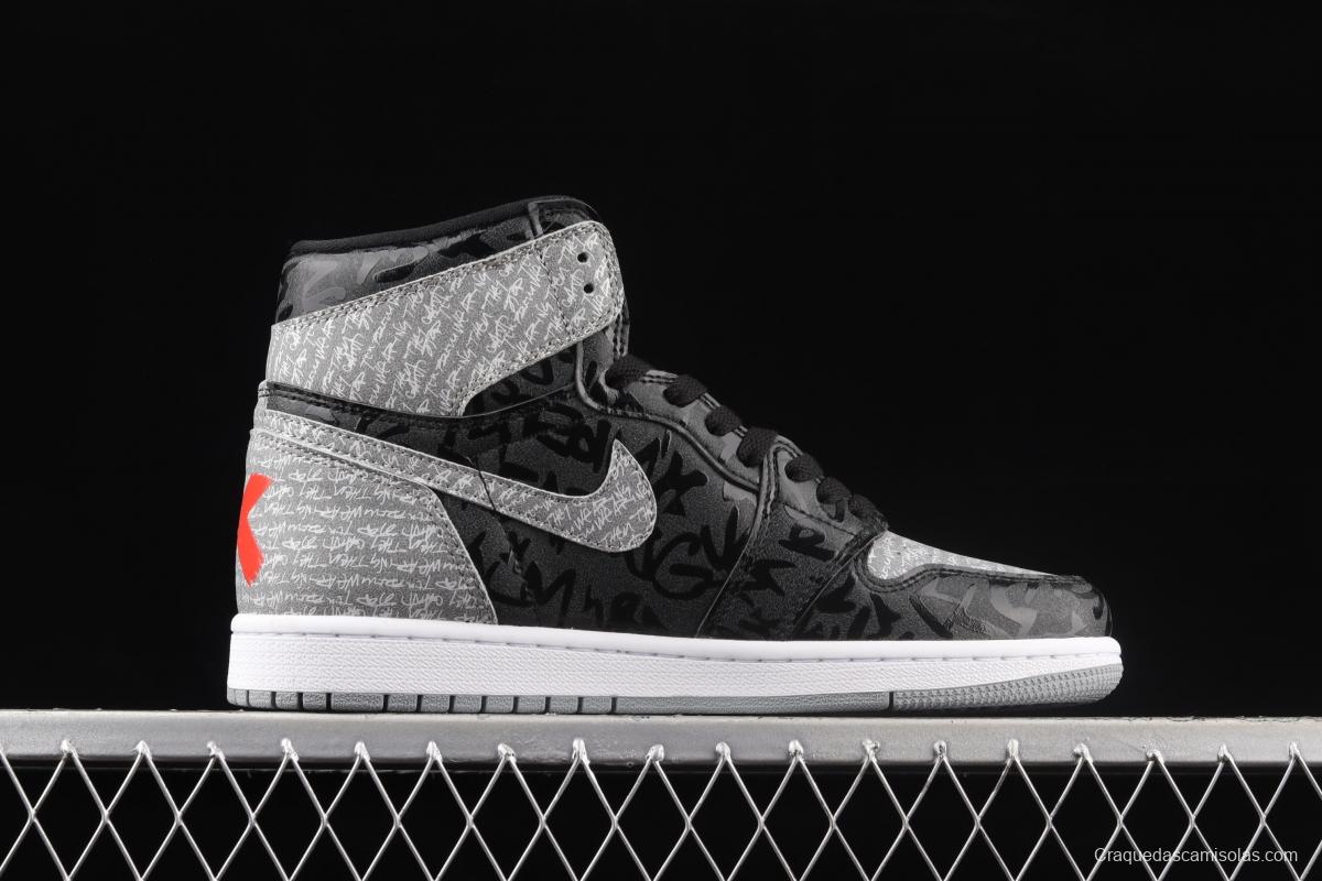 Air Jordan 1 High OG Rebellionaire black gray prohibited to wear Rebel high-top basketball shoes 555088-036