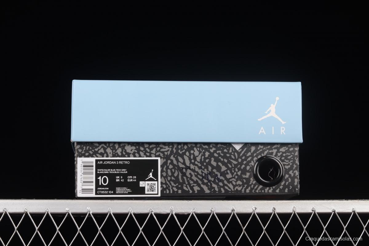 Air Jordan 3 UNC AJ3 Joe 3 North Carolina blue white burst blue crack in the basketball shoes CT8532-104