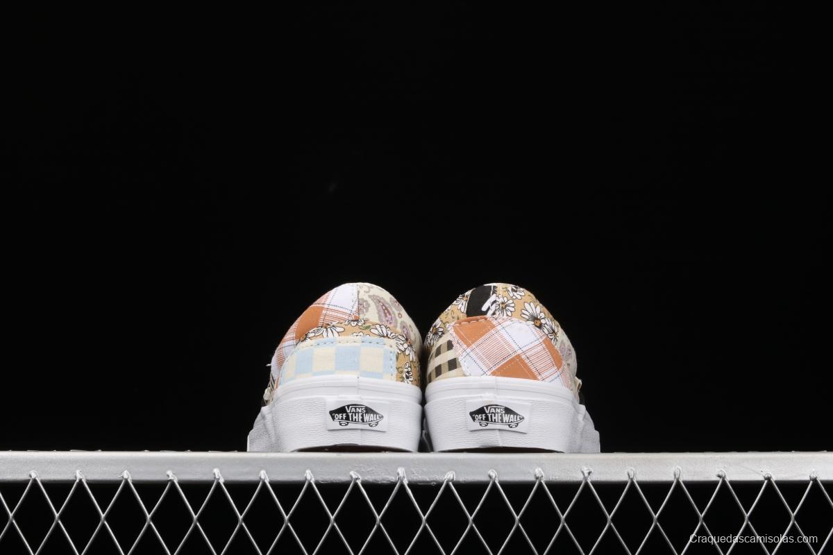 Vans Slip On retro limited white cashew flower splicing asymmetrical chessboard low upper board shoes VN0A5A084201