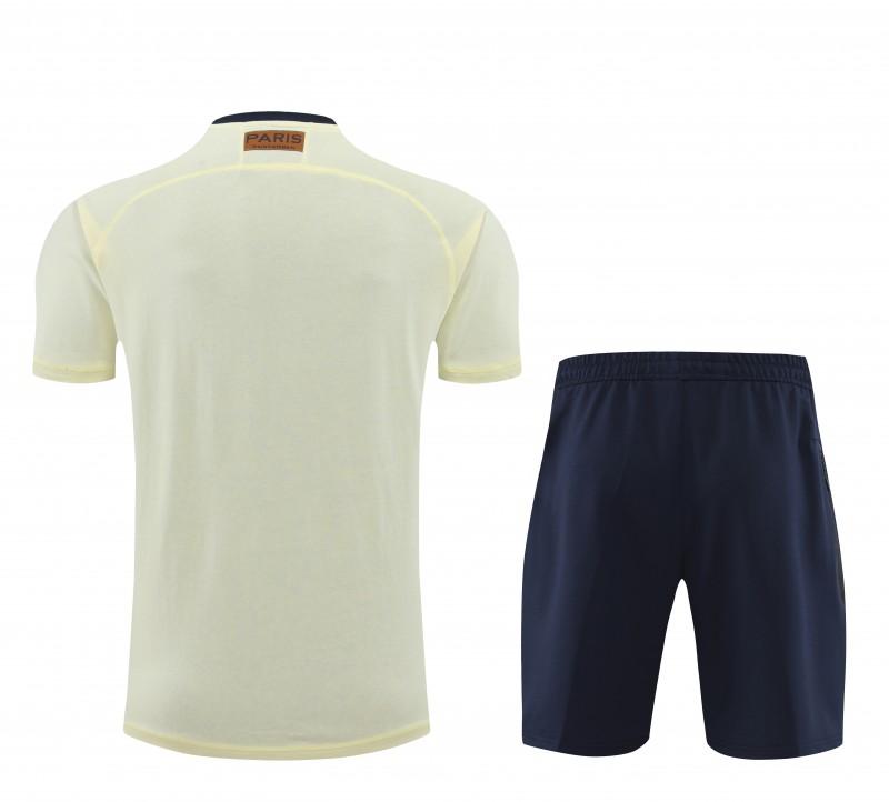 23/24 PSG Light Yellow Cotton Short Sleeve Jersey+Shorts